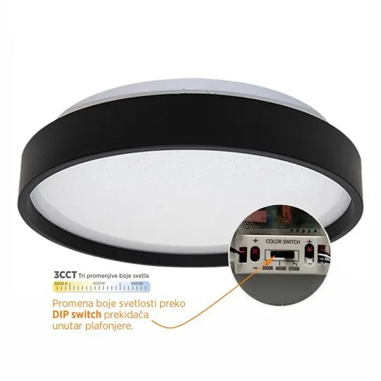 LED plafonjera crna 15W 220~240V 3CCT DIP switch 3000/4000/6500K fi260mm SMD M205540-C