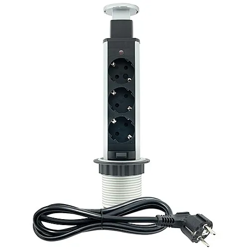 Priključnica srebrno 1.8m -crna POPUP nameštajska trostruka 16A 250V-3600W 3x1.5mm2 ME-PN-1201/S-3
