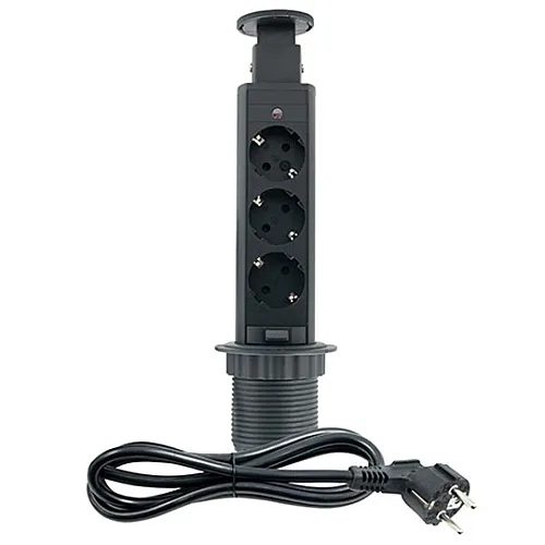 Priključnica crna 1.8m POPUP nameštajska trostruka 16A 250V-3600W 3x1.5mm2 ME-PN-1202/C-3