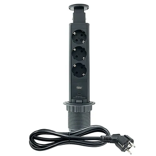 Priključnica 1.8m POPUP nameštajska trostruka + USB Tip-A+Tip-C 5V 2.1A 10W, 16A 250V-3600W 3x1.5mm2 ME-PN-1204-USB/C-3