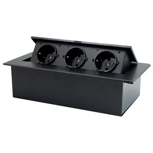 crni POPUP nameštajski PODSKLOP sa tri utičnice 16A 250V-3600W ME-PN-1206/C-3
