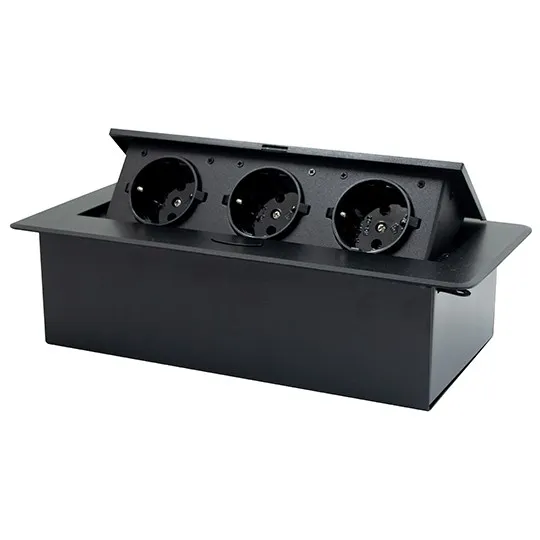 crni POPUP nameštajski PODSKLOP sa tri utičnice 16A 250V-3600W ME-PN-1206/C-3 Mitea Electric