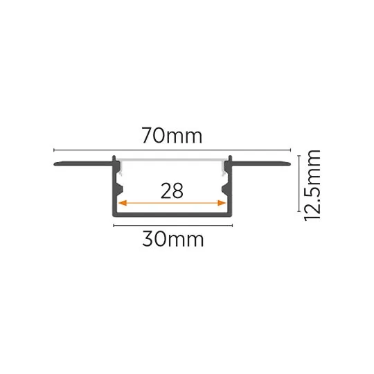 Aluminijumski profil za LED trake 12.5x70x2000mm ugradni sa difuzorom 2m MA3013