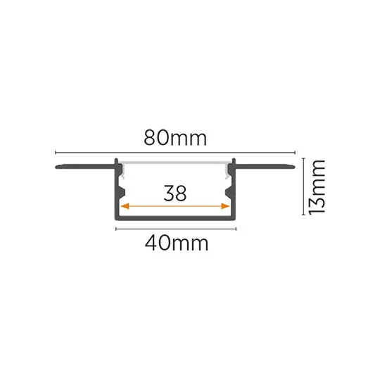 Aluminijumski profil za LED trake 13x80x2000mm ugradni sa difuzorom 2m MA4013