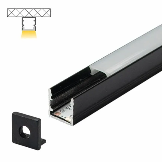 Aluminijumski profil za LED trake crni 10x10x2000mm nadgradni sa difuzorom 2m MA1010-C