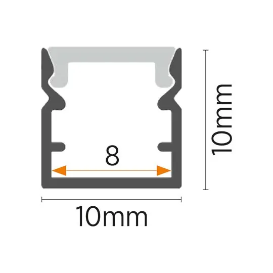 Aluminijumski profil za LED trake crni 10x10x2000mm nadgradni sa difuzorom 2m MA1010-C