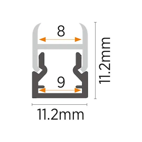 Aluminijumski profil za LED trake sivi 11.2x11.2x2000mm nadgradni sa difuzorom 2m MA1111-A