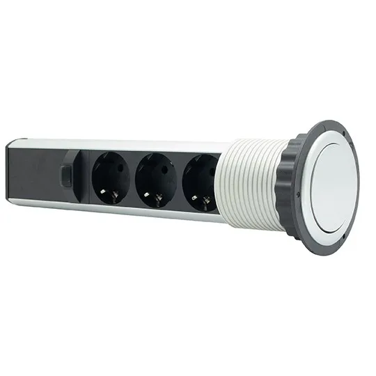 Priključnica srebrno 1.8m -crna POPUP nameštajska trostruka 16A 250V-3600W 3x1.5mm2 ME-PN-1201/S-3