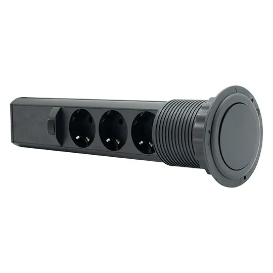 Priključnica crna 1.8m POPUP nameštajska trostruka 16A 250V-3600W 3x1.5mm2 ME-PN-1202/C-3