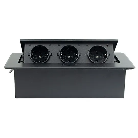 crni POPUP nameštajski PODSKLOP sa tri utičnice 16A 250V-3600W ME-PN-1206/C-3 Mitea Electric