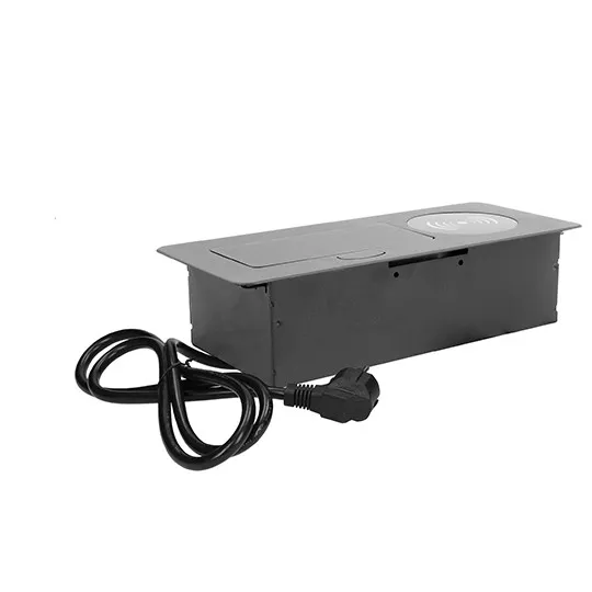 Priključnica crna ME-PN-1216-USB+Wireless/C-1 1.5m POPUP nameštajska sa Wireless punjačem 15W + USB Tip-A+Tip-C 5V 2.1A 10W, 16A 250V-3600W 3x1.5mm2