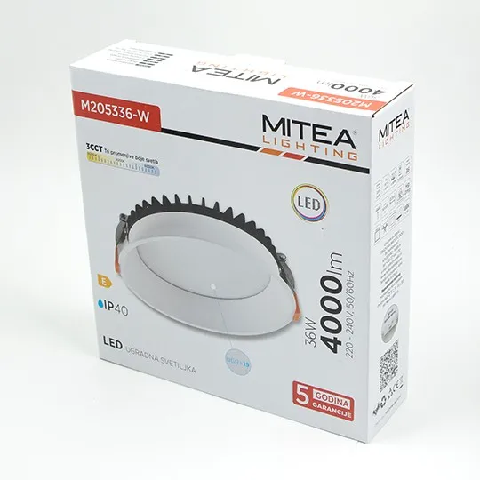Ugradna LED svetiljka bela 36W 3CCT 3000/4000/6000K IP40 UGR<19 (TC-TD35) 5Y M205336-W