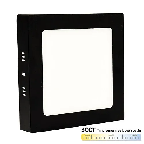 Nadgradni kvadratni led panel crni 12W 3000~6500K M12NK-BK-CCT