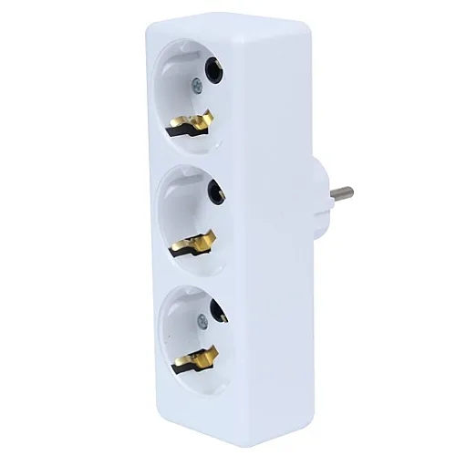 Trostruki T-razvodnik 16A 250V, sa kontaktom za uzemljenje beli PM-401-W