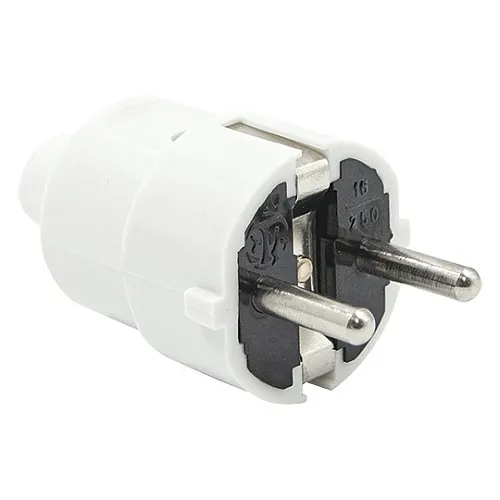 Utikač beli PVC 16A 250V dvopolni ravni, sa kontaktom za uzemljenje PM-301-W