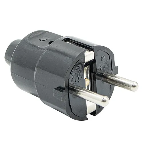 Utikač crni PVC 16A 250V dvopolni ravni, sa kontaktom za uzemljenje PM-301-C