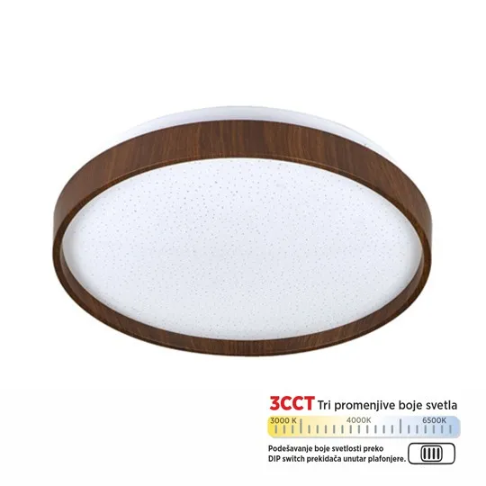 LED plafonjera boja drveta 15W 200~240V 3CCT DIP Switch 3000/4000/6500K fi260mm SMD M205540-WD