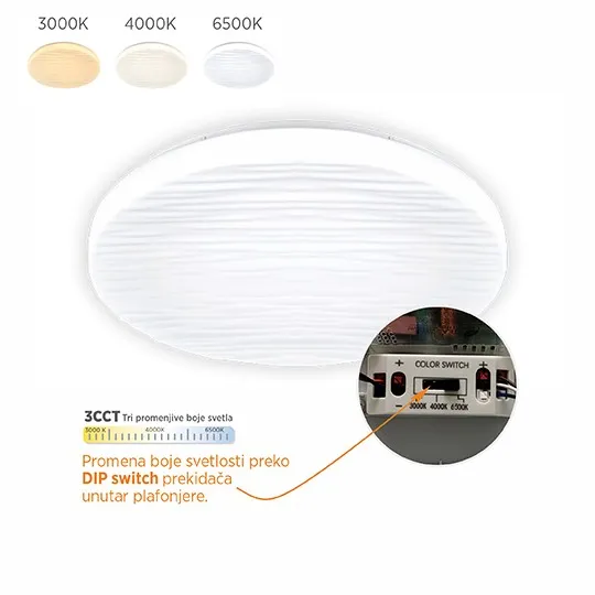 LED plafonjera bela 15W 200~240V 3CCT DIP switch 3000/4000/6500K fi260mm SMD M205541-B