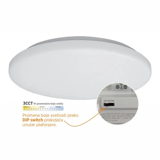 LED plafonjera bela 24W 200~240V 3CCT DIP Switch 3000/4000/6500K IP44 fi300mm SMD 3Y M205710