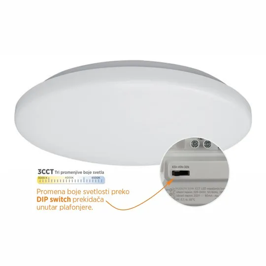 LED plafonjera bela 30W 200~240V 3CCT DIP Switch 3000/4000/6500K IP44 fi334mm SMD 3Y M205711