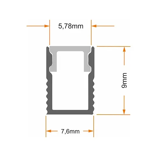 Aluminijumski profil za LED trake sivi 7.6x9x2000mm nadgradni sa difuzerom 2m MA078