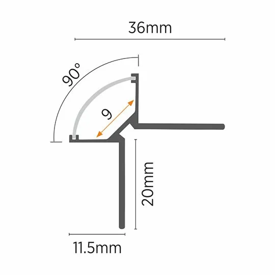 Aluminijumski profil za LED trake ugaoni ugradni 36x36x2000mm set sa difuzerom M601YJHB