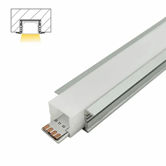 Aluminijumski profil za LED trake sivi ugradni set sa difuzorom IP65 13x25x2000mm MA605-A-FS