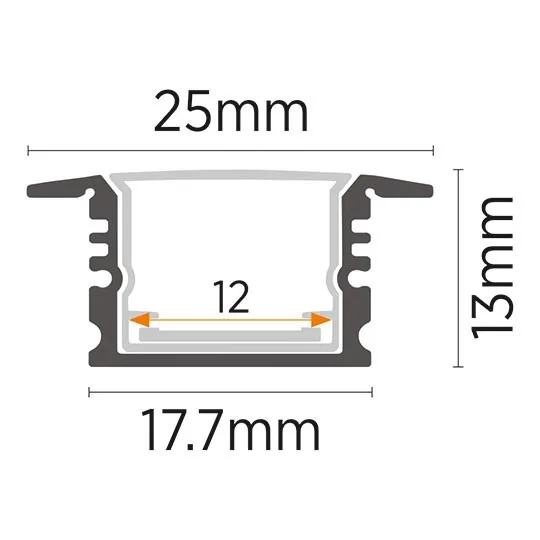 Aluminijumski profil za LED trake crni ugradni set sa difuzorom IP65 13x25x2000mm MA605-C-FS