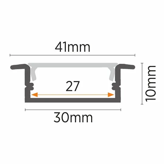 Aluminijumski profil za LED trake sivi ugradni set sa difuzorom 10x41x2000mm M3010-U-A