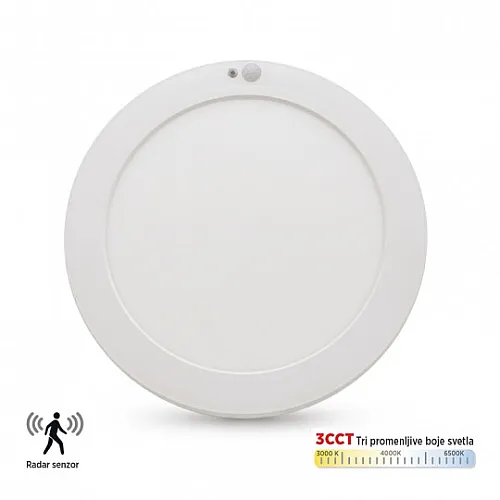 LED panel beli 18W 3CCT 3000/4000/6500K nadgradni okrugli sa senzorom PVC M18NO-PLS-W