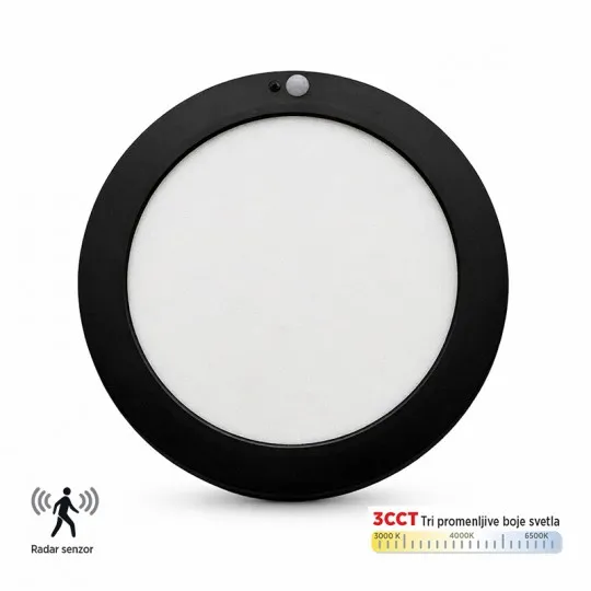 LED panel crni 18W 3CCT 3000/4000/6500K nadgradni okrugli sa senzorom PVC M18NO-PLS-B