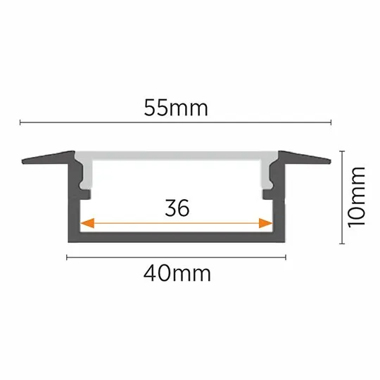 Aluminijumski profil za LED trake sivi ugradni set sa difuzorom 10x55x2000mm M4010-U-A