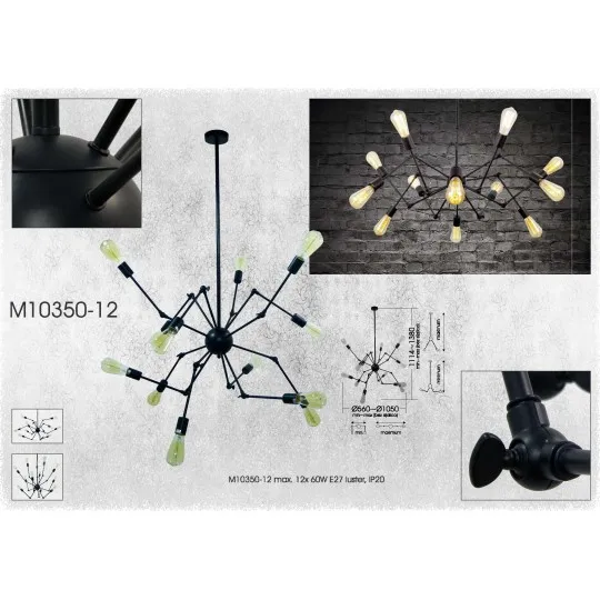 Luster crni Max.60W 220~240V 12xE27 M10350-12
