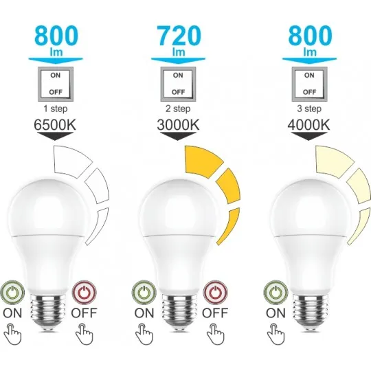 LED sijalica 9W A60 3000/4000/6500K 3CCT 3 u 1 170~240V E27