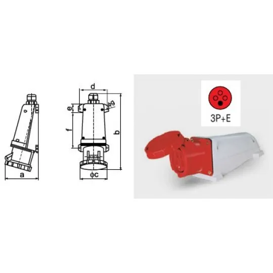 Industrijska nazidna utičnica ME-UN4P-63A IP67