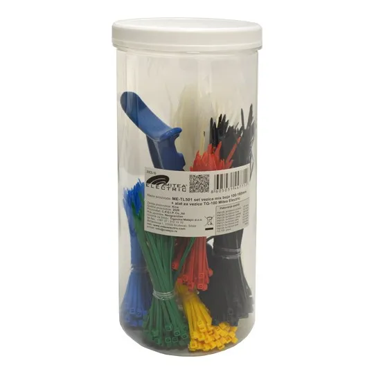 Set vezica u kutiji mix boja 100-180mm + TG-100 alat za vezice ME-TL501