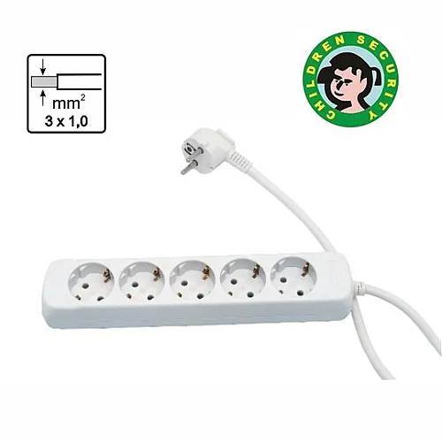 Priključnica 16A 250V 3680W 3x1.0mm2 prenosna nerastavna petostruka (produžni kabl) ME-PKL5-1.5M DZ
