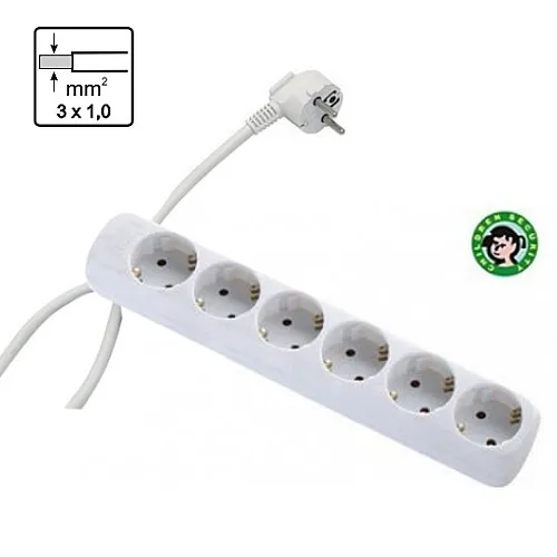 Priključnica 16A 250V 3680W 3x1.0mm2 prenosna nerastavna šestostruka (produžni kabl) ME-PKL6-1.5M DZ