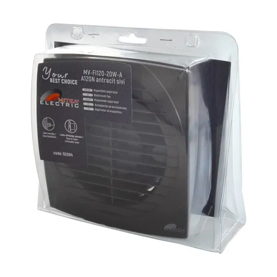 Ventilator antracit A120N fi120mm kupatilski aspirator -, sa žabicama, sivi blister 230V MV-FI120-20WMitea Electric