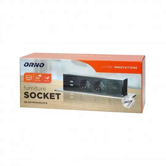Pop-up kućište srebrno sa dve priključnice 2xUSB-A+ HDMI za nameštaj sa 2m kabla OR-GM-9016(GS)/B-G