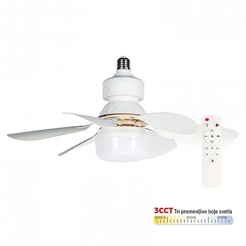 Plafonski ventilator beli sa LED svetlom 12W CCT sa daljinskim upravljačem MV5030-W