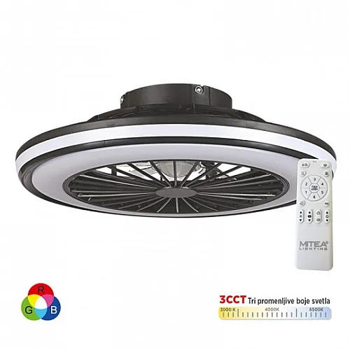Plafonski ventilator crni sa RGB LED svetlom 18W CCT sa daljinskim upravljačem MV5025-RGB-B