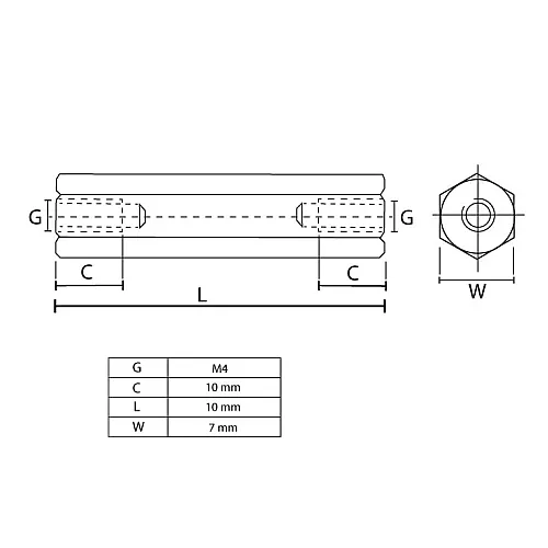 Distanzer Ž/Ž mesingani M4x10mm DI7M4X10