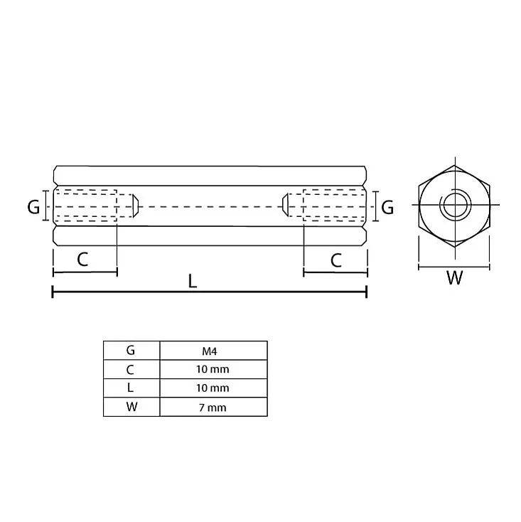 Distanzer Ž/Ž mesingani M4x10mm DI7M4X10