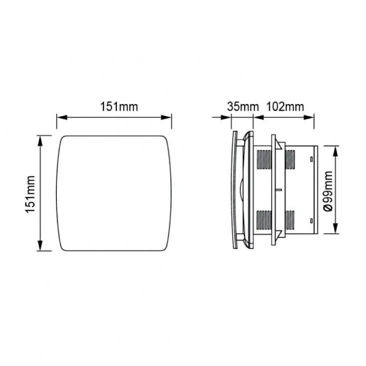 Izduvni ventilator 150x150mm 12W crni