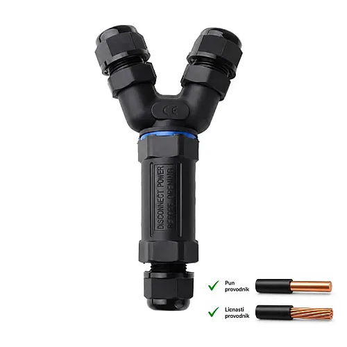 Kablovska Y spojnica 3P, 250V/16A, 0.5-2.5mm2 IP68 CNP25Y-3P