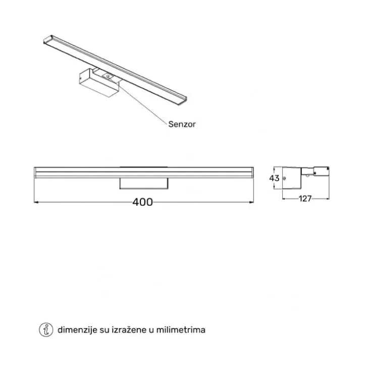 Zidna LED lampa 6W sa senzorom 4000K crna