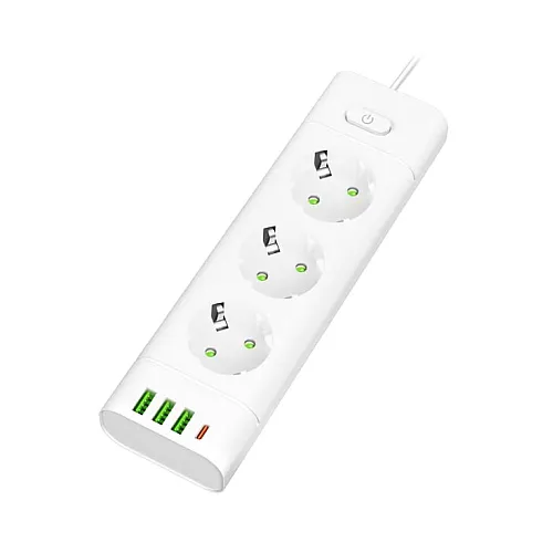 Prosto produžni kabl sa 3 utičnice, USB i USB-C priključcima, beli