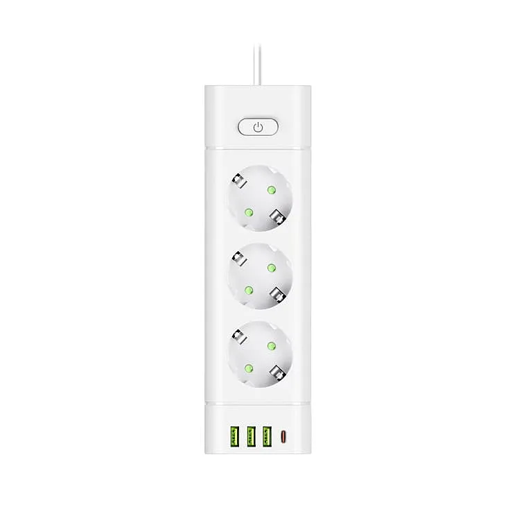 Prosto produžni kabl sa 3 utičnice, USB i USB-C priključcima, beli