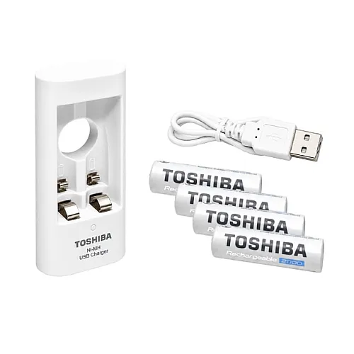 Toshiba USB punjač za Ni-MH akumu. AA, AAA + 4 punjiva akum. AA 2000mAh TNHC-6GME4